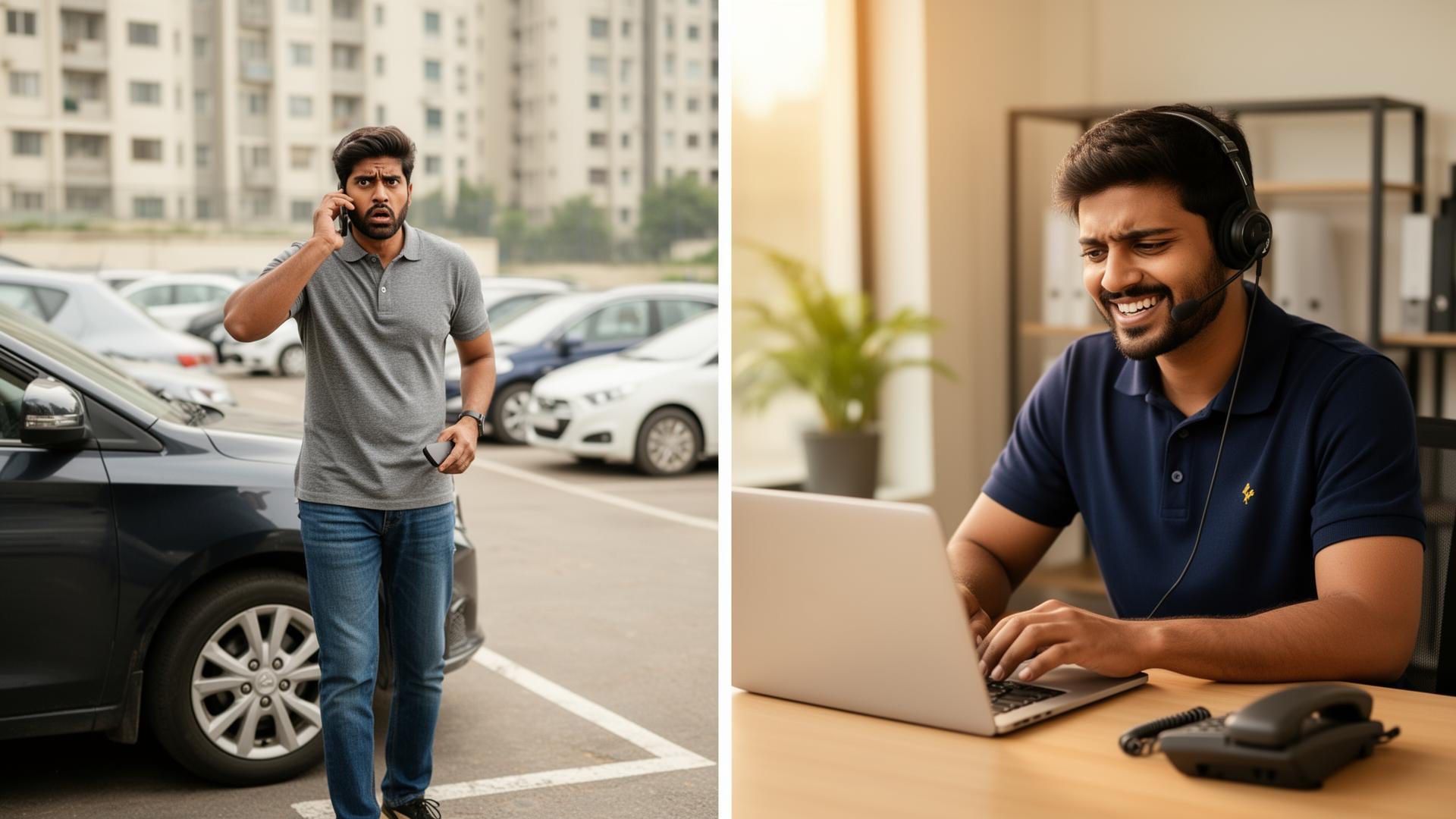 Resident unable to reach cleaner vs CarSakha customer support executive helping